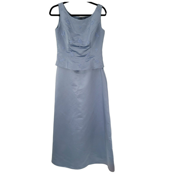 Bella Venus Dress 14 Blue Floral Wedding Satin Line Sleeveless Plus Size Beaded - Picture 1 of 7